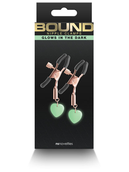 Bound - Nipple Clamps - Glowing Hearts - Rose Gold