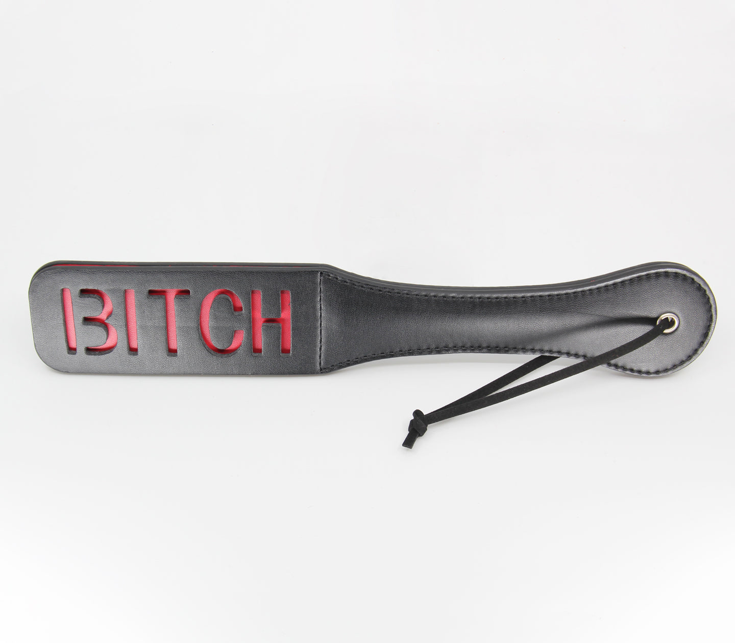 Love in Leather - Faux Leather Slapper Paddle 'Bitch' Imprint - Red & Black