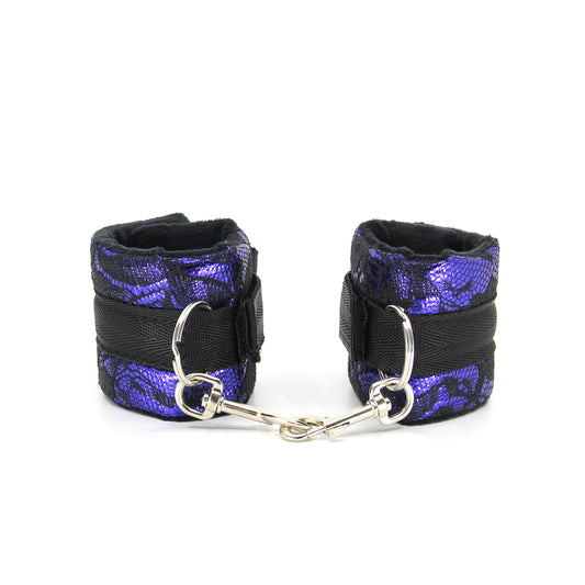 Berlin Baby - Satin Lace Look Velcro Wrist Cuffs - Black/Purple