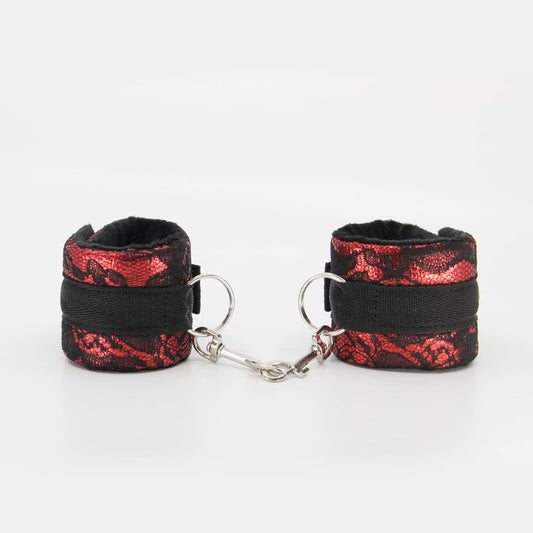 Berlin Baby - Satin Lace Look Velcro Wrist Cuffs - Black/Red