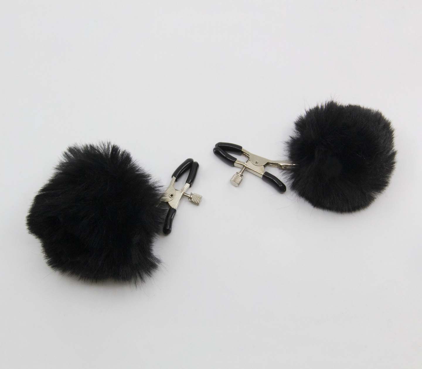 Love in Leather - Nipple Clamps with Pom-Pom Tassels - Black