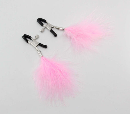 Love in Leather - Nipple Clamps with Feather Tassel - Baby Pink