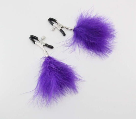 Love in Leather - Nipple Clamps with Feather Tassel - Purple