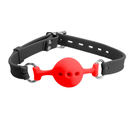 Love in Leather - Breathable Silicone Gag with Silicone Straps - Black/Red Petite