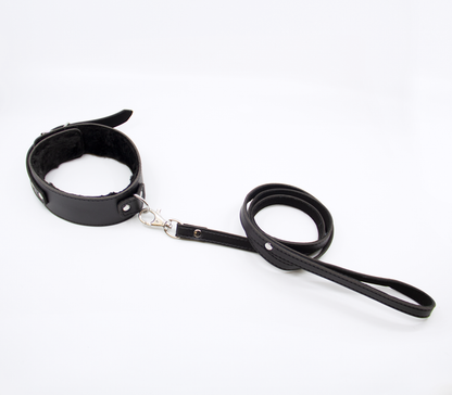 Love in Leather - Faux Leather Collar & Lead with Fur Lining - Black