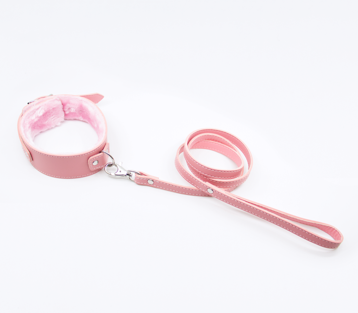 Love in Leather - Faux Leather Collar & Lead with Fur Lining - Pink