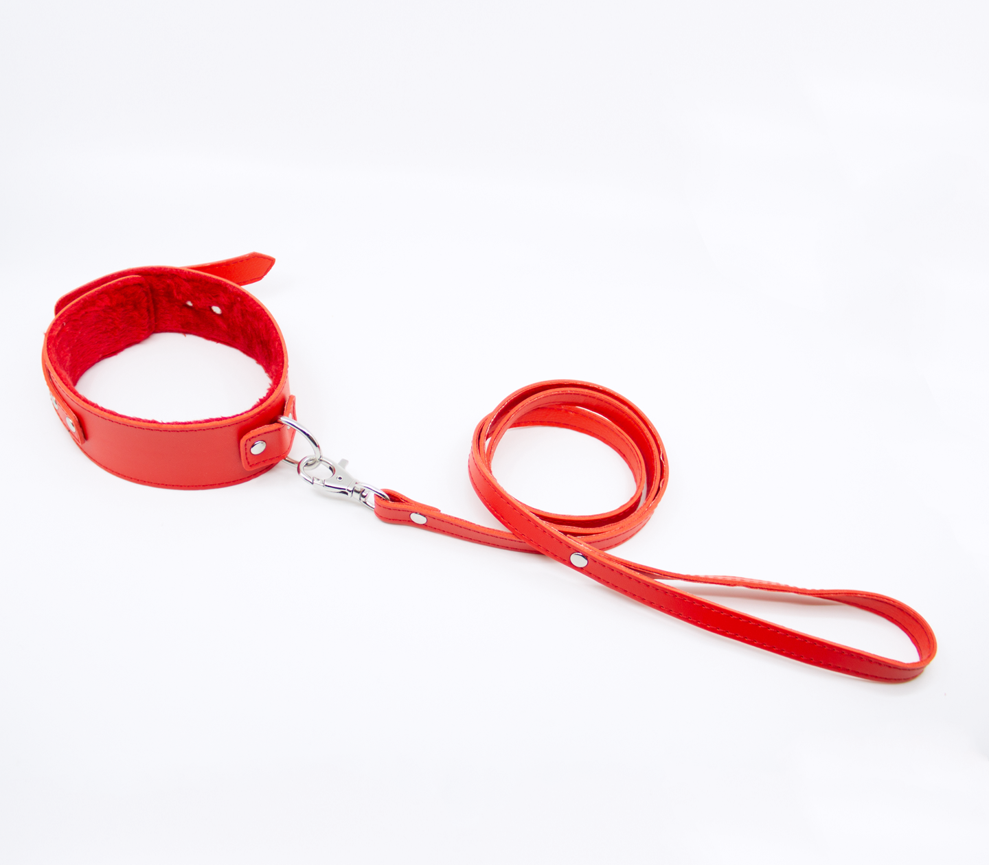 Love in Leather - Faux Leather Collar & Lead with Fur Lining - Red