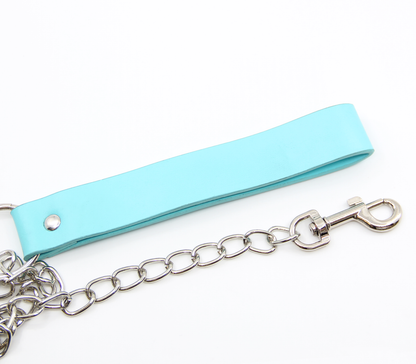 Love in Leather - Chain Lead with Faux Leather Handle - Turquoise