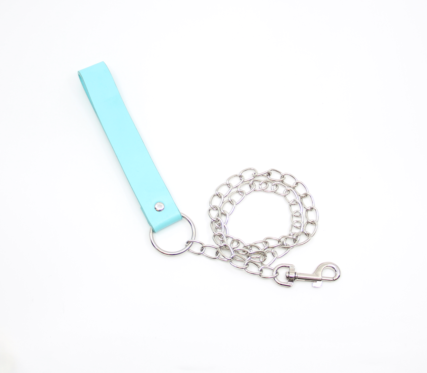 Love in Leather - Chain Lead with Faux Leather Handle - Turquoise