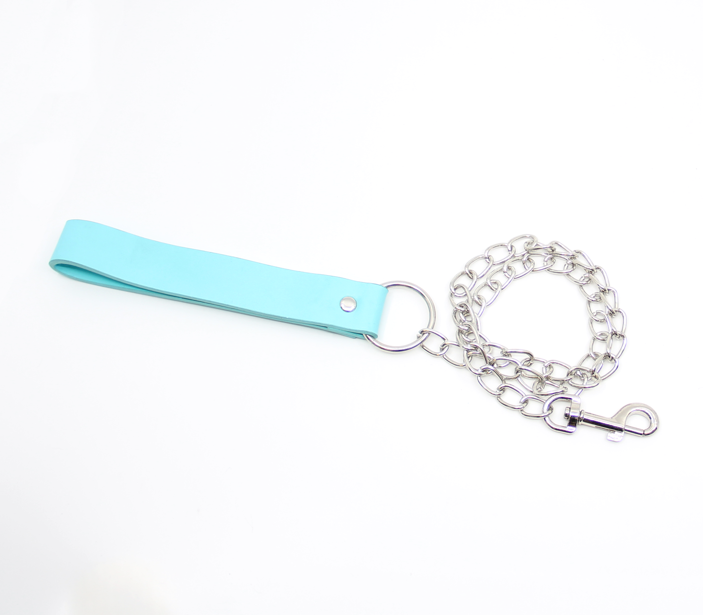 Love in Leather - Chain Lead with Faux Leather Handle - Turquoise