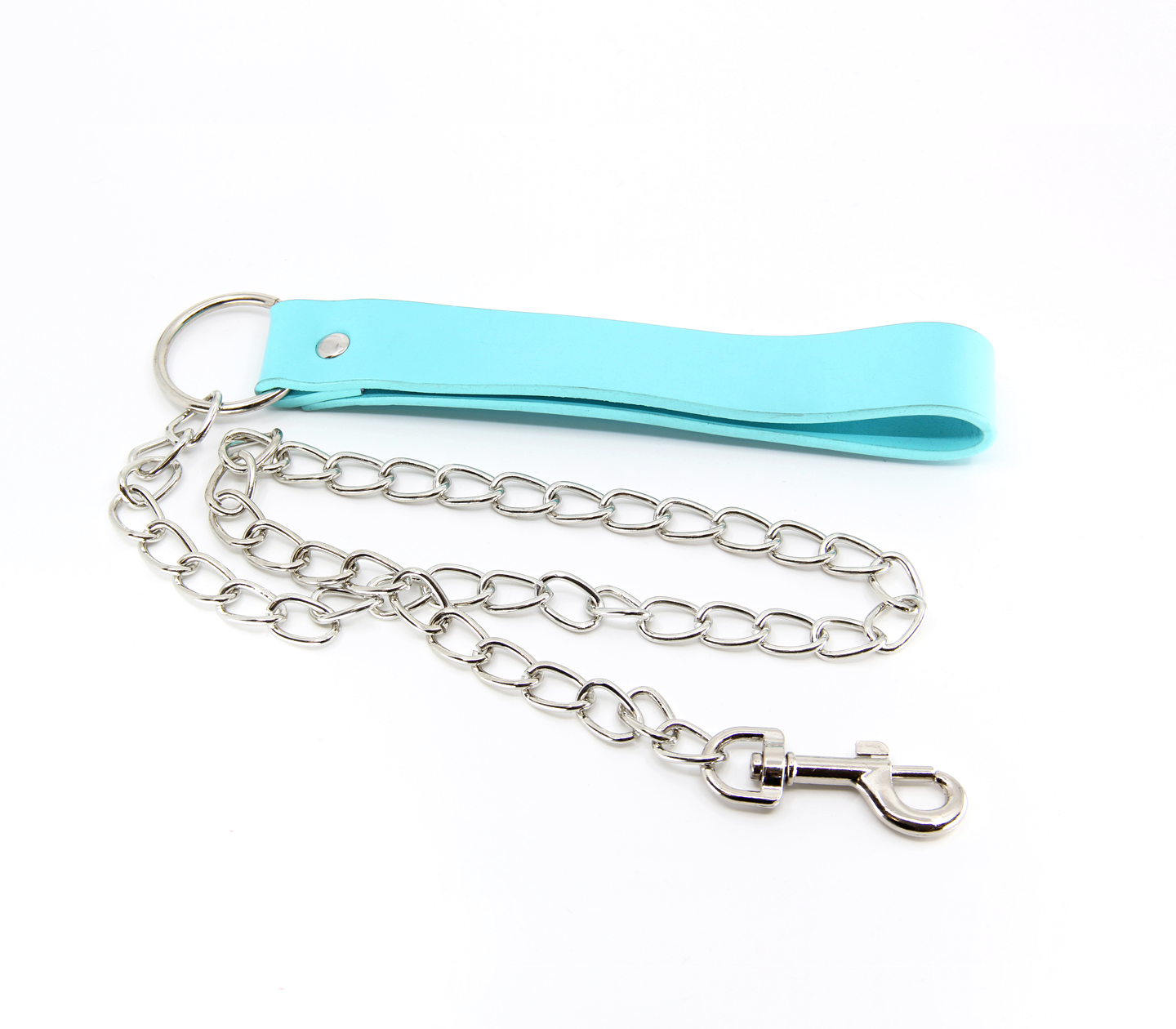 Love in Leather - Chain Lead with Faux Leather Handle - Turquoise