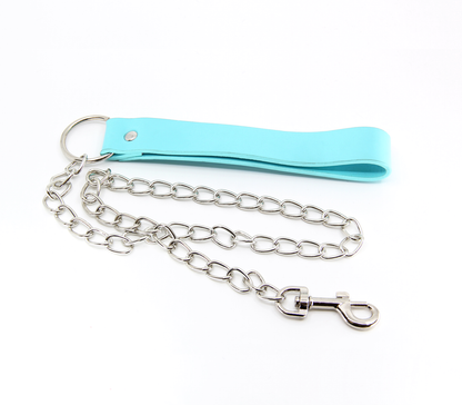 Love in Leather - Chain Lead with Faux Leather Handle - Turquoise