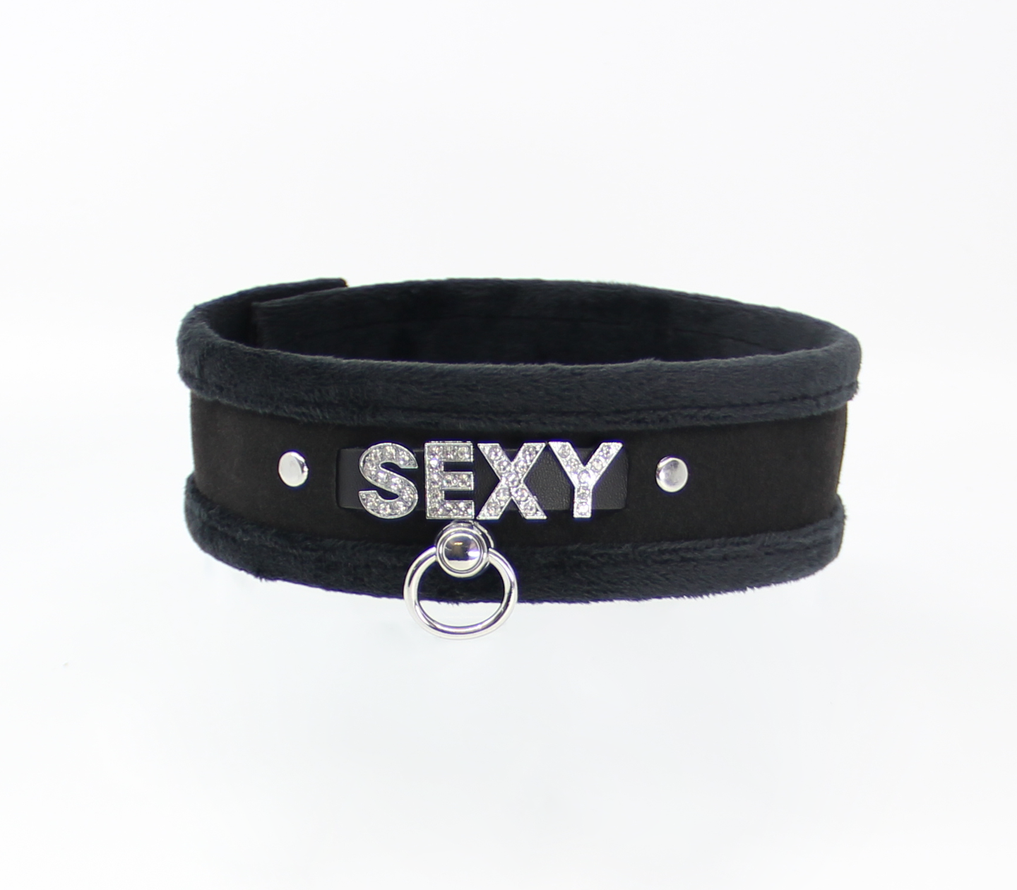 Love in Leather - Diamanté Embellished Soft Collar - 'Sexy' - Black