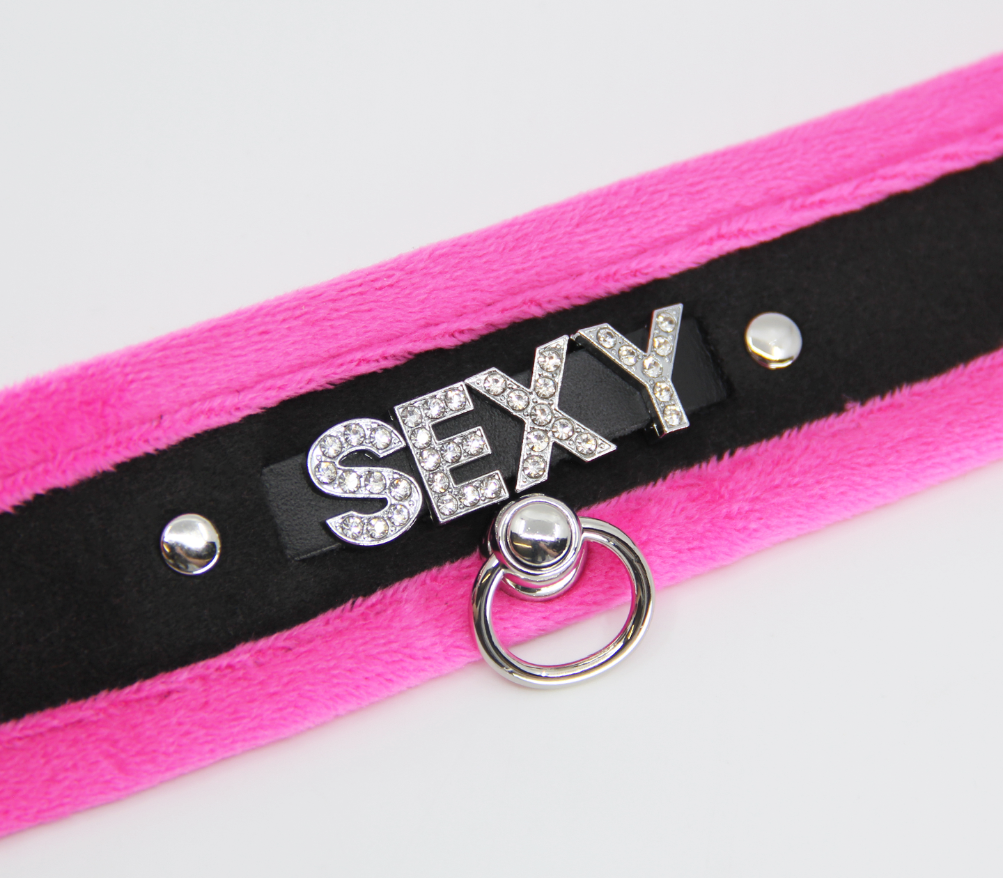 Love in Leather - Diamanté Embellished Soft Collar - 'Sexy' - Pink