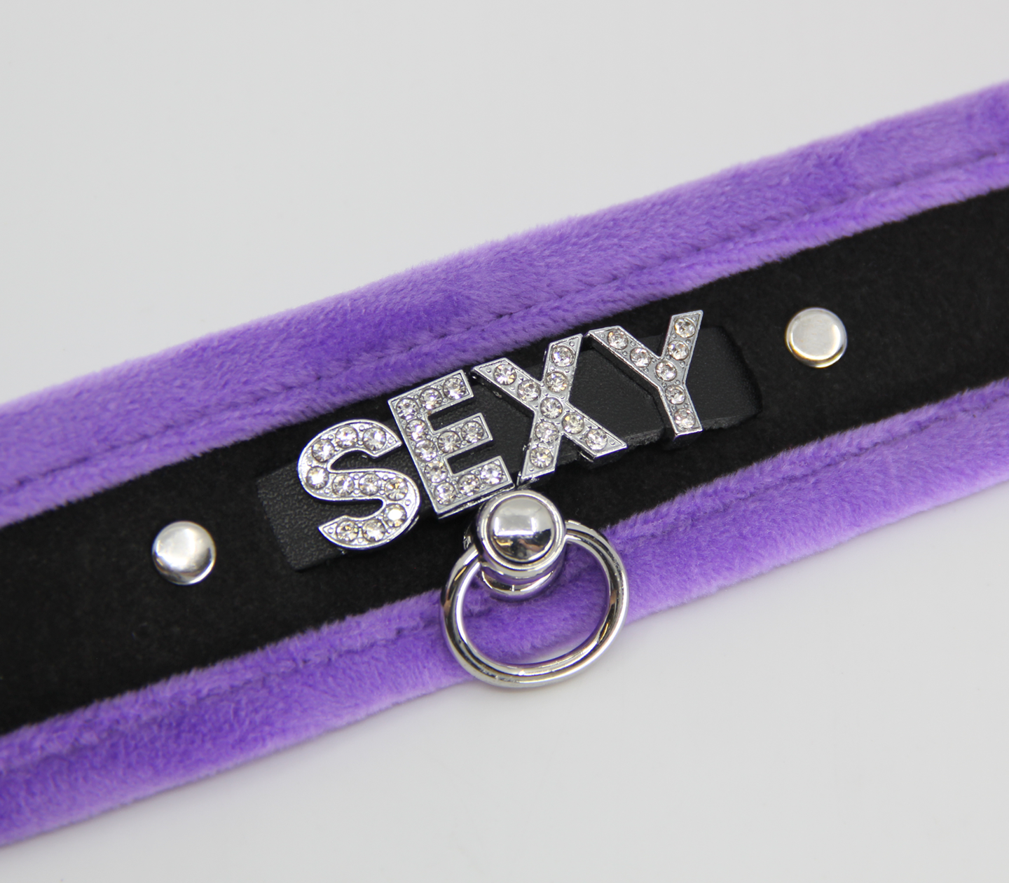 Love in Leather - Diamanté Embellished Soft Collar - 'Sexy' - Purple