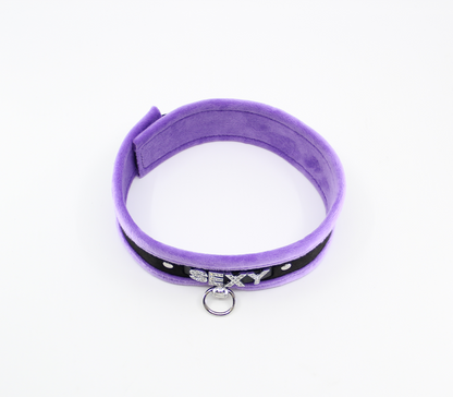 Love in Leather - Diamanté Embellished Soft Collar - 'Sexy' - Purple