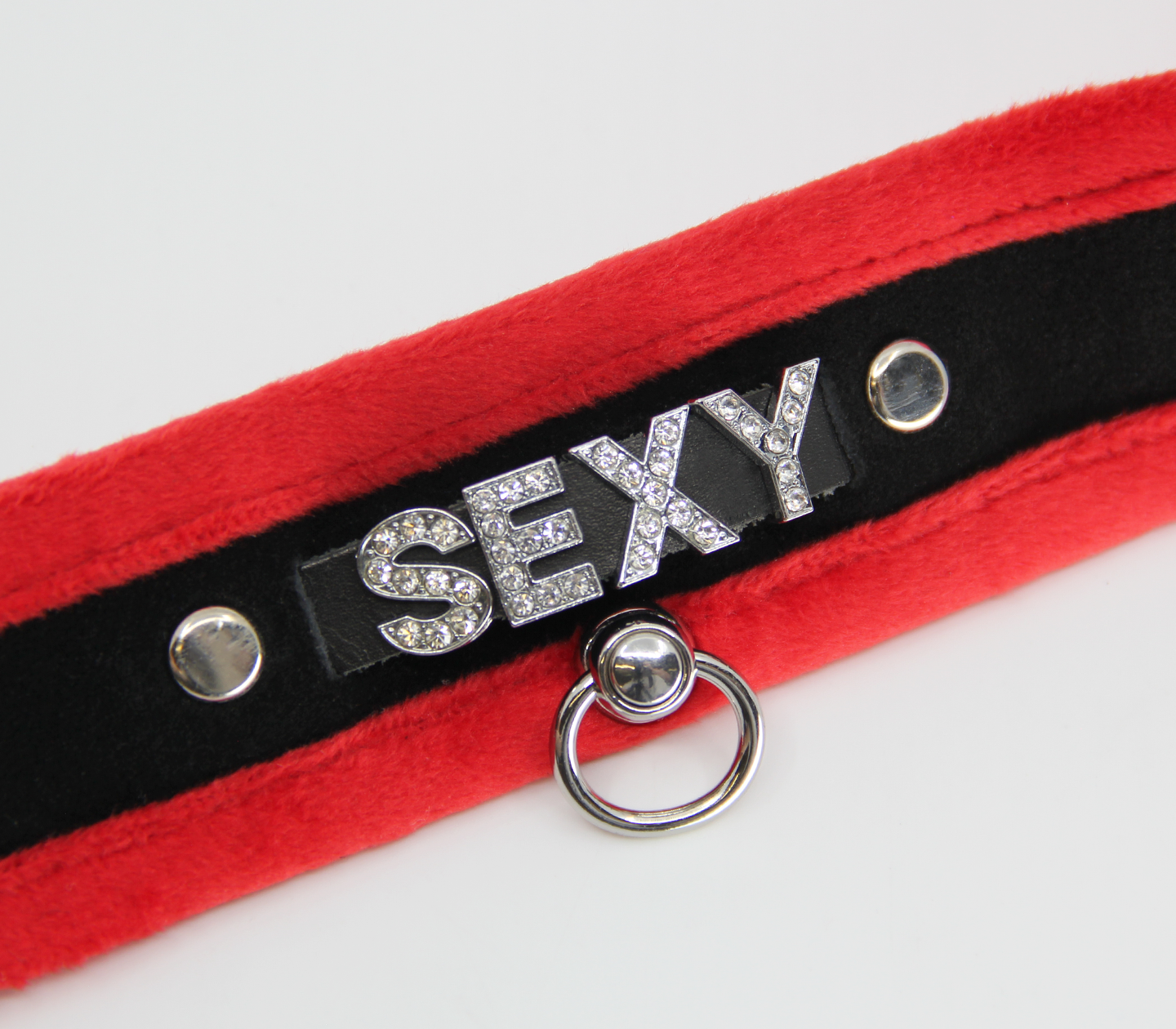 Love in Leather - Diamanté Embellished Soft Collar - 'Sexy' - Red