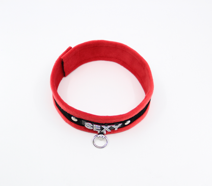 Love in Leather - Diamanté Embellished Soft Collar - 'Sexy' - Red