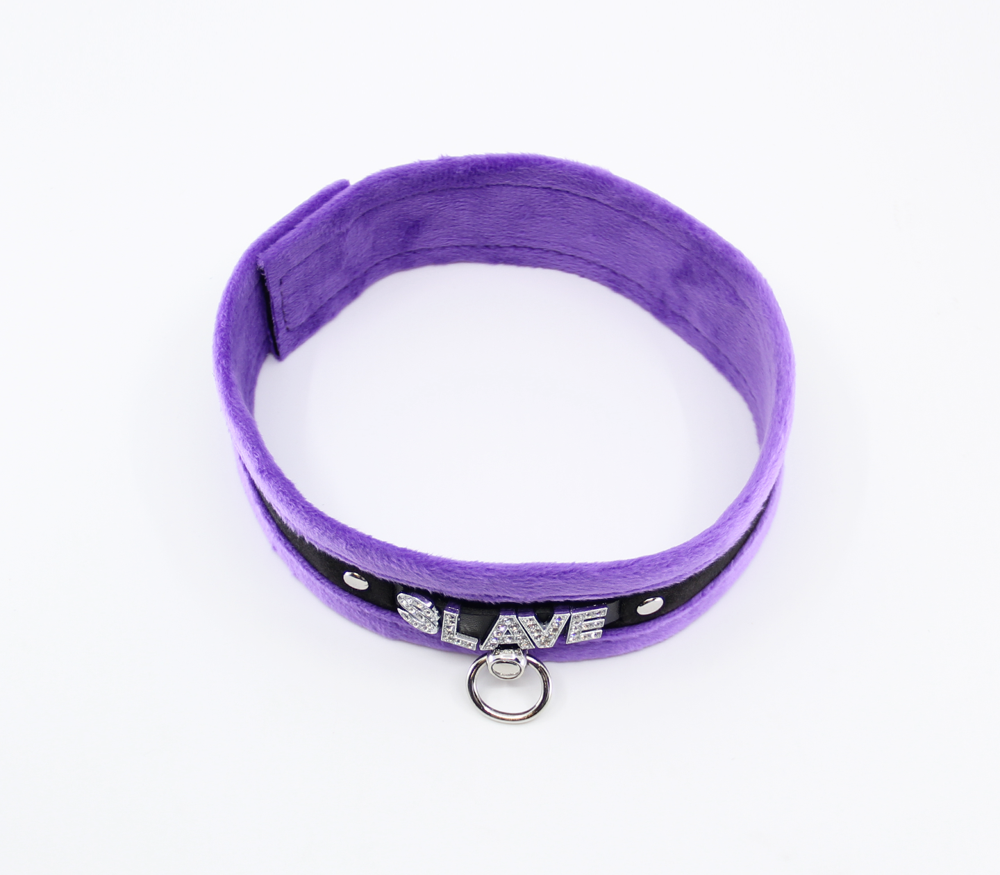 Love in Leather - Diamanté Embellished Soft Collar - 'Slave' - Purple