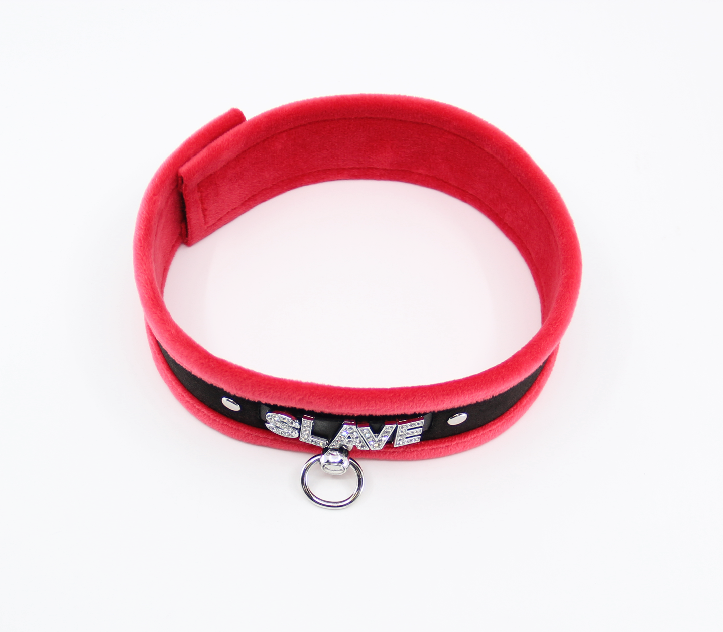 Love in Leather - Diamanté Embellished Soft Collar - 'Slave' - Red