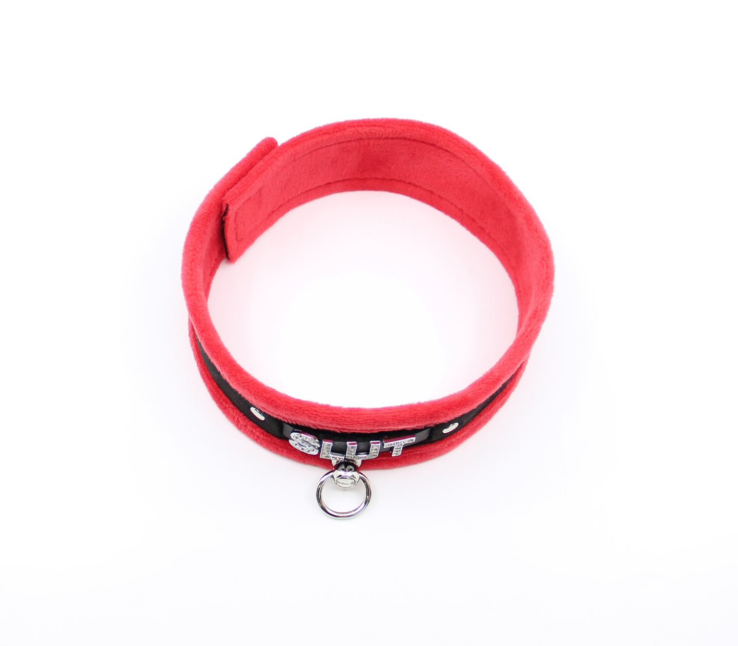 Love in Leather - Diamanté Embellished Soft Collar - 'Slut' - Red