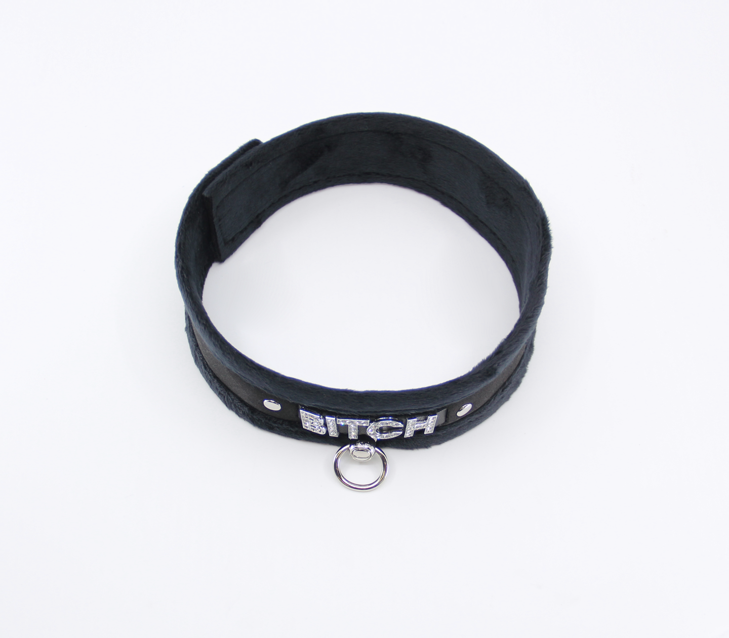 Love in Leather - Diamanté Embellished Soft Collar - 'Bitch' - Black