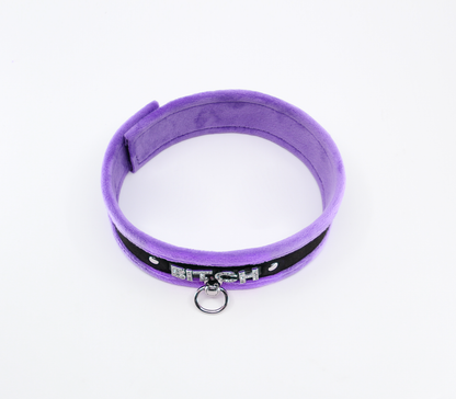 Love in Leather - Diamanté Embellished Soft Collar - 'Bitch' - Purple