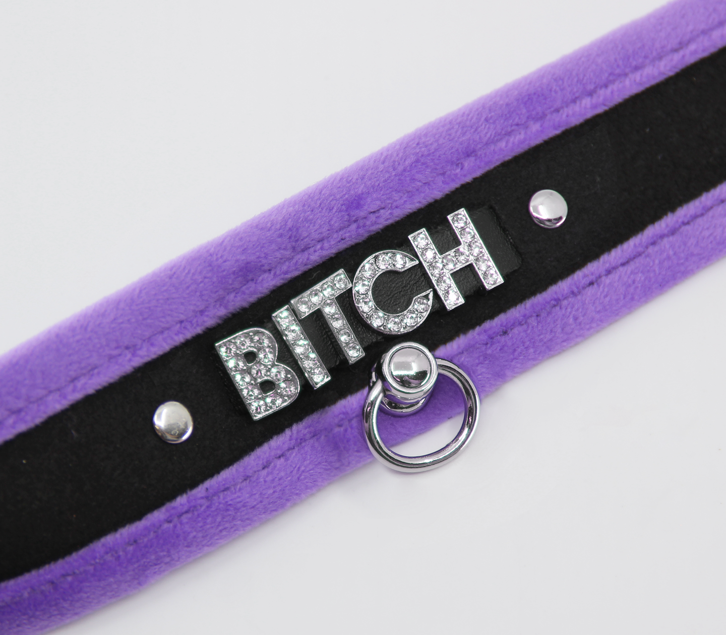 Love in Leather - Diamanté Embellished Soft Collar - 'Bitch' - Purple