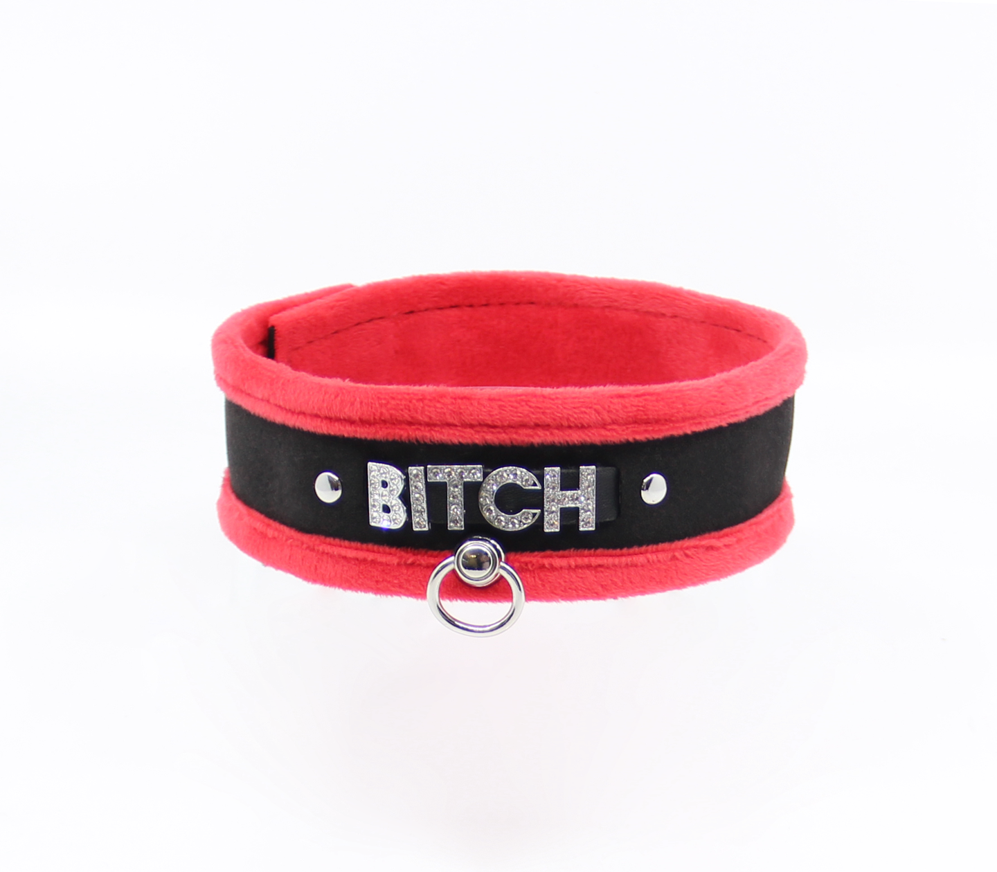 Love in Leather - Diamanté Embellished Soft Collar - 'Bitch' - Red