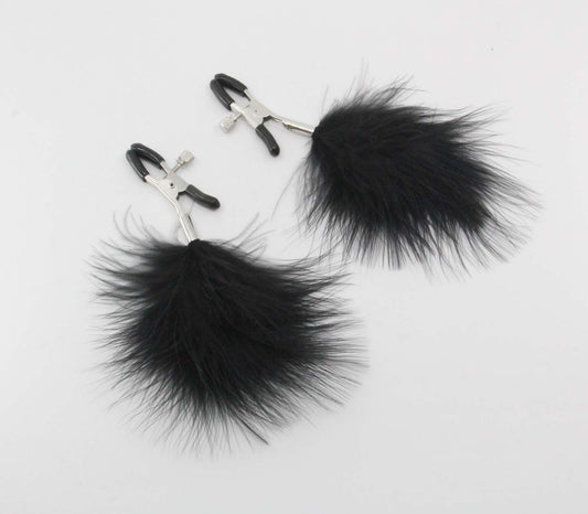 Love in Leather - Nipple Clamps with Feather Tassel - Black