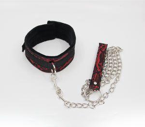 Satin Collar & Lead With Lace Overlay - Red