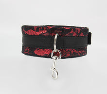 Load image into Gallery viewer, Satin Collar &amp; Lead With Lace Overlay - Red