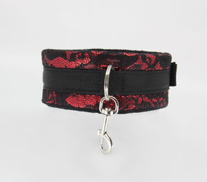 Satin Collar & Lead With Lace Overlay - Red
