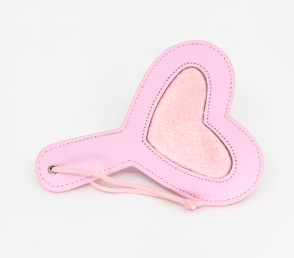 Vegan Leather Heart Paddle with Faux Fur Centre - Pink