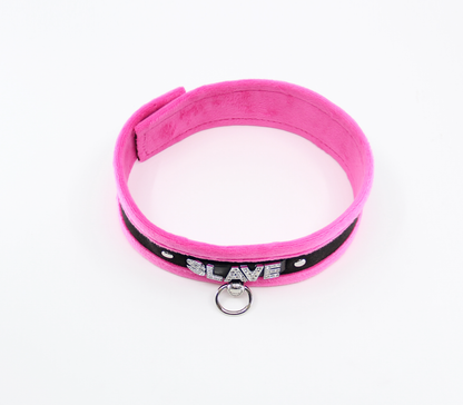 Love In Leather - Diamanté Embellished Soft Collar - 'Slave' - Pink