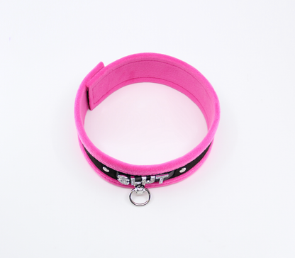 Love in Leather - Diamanté Embellished Soft Collar - 'Slut' - Pink