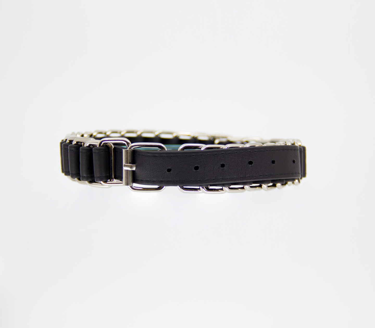 Woven Leather & Chain Link Collar & Lead