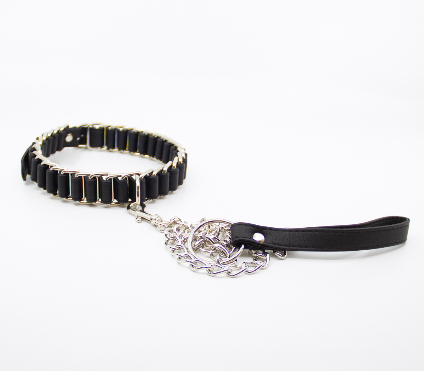 Woven Leather & Chain Link Collar & Lead