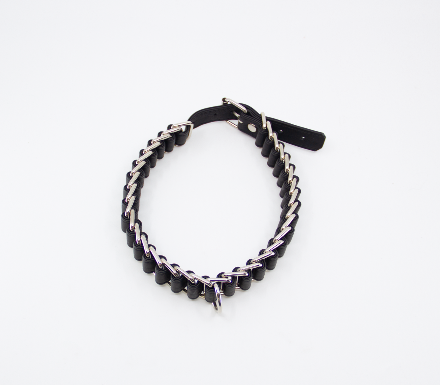 Woven Leather & Chain Link Collar & Lead