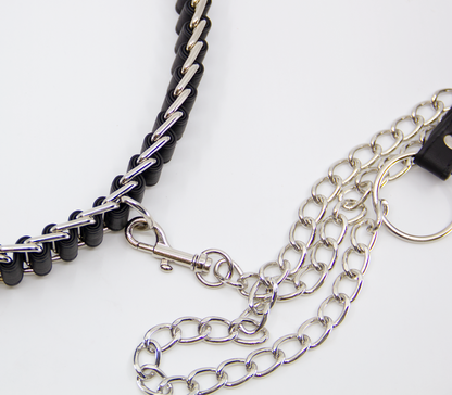 Woven Leather & Chain Link Collar & Lead