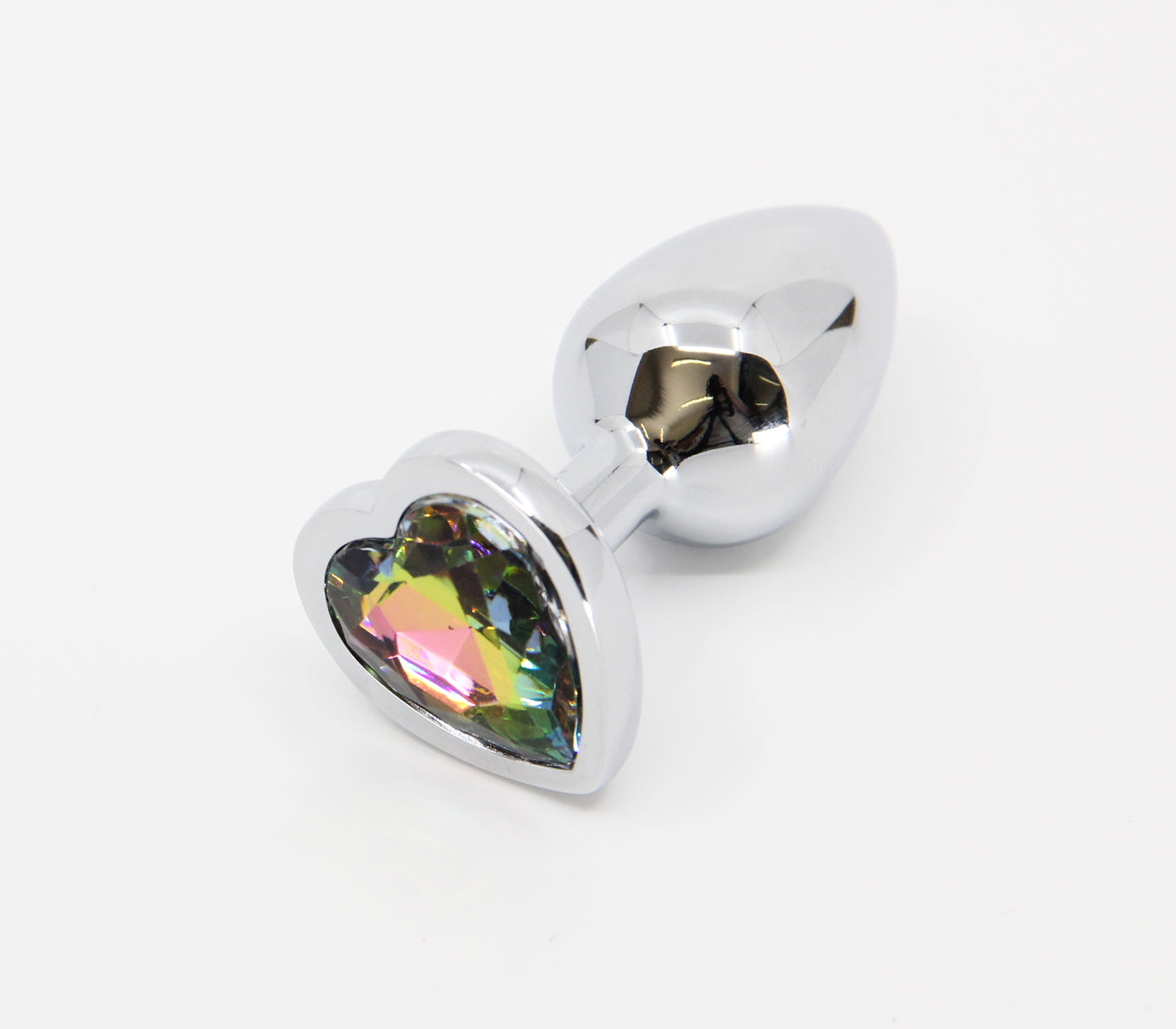 Love in Leather - Silver Chrome Metal Butt Plug With Heart Gem