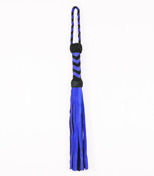 Suede Leather Whip with Turks Head Handle - Black & Blue 66cm