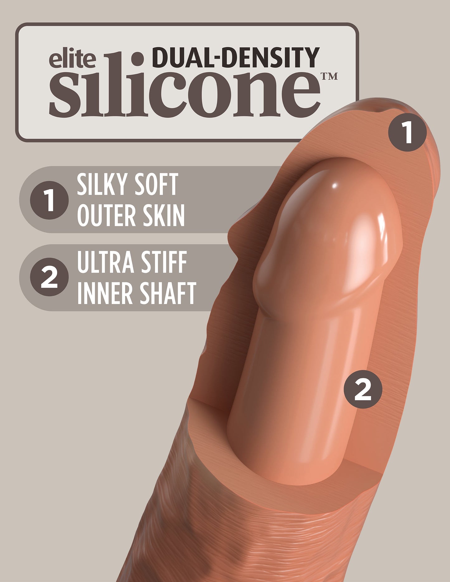 King Cock Elite - Dual Density Silicone Cock -  6" Tan